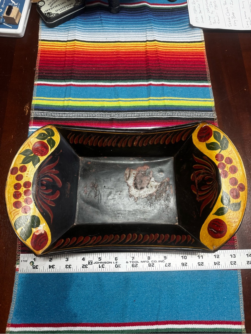 Antique rare Toll painted metal serving tray / fruit bowl 1954
